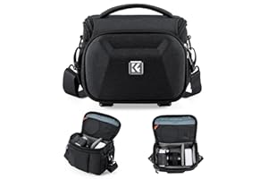 K&F CONCEPT Bolso de Cámara Compacto Impermeable, Bandolera Cruzada Compatible con Cámaras y Lentes Canon Nikon Sony DSLR/SLR/Sin Espejo, con Protección Delantera de EVA Rígida y Porta trípode