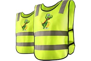 Kaempe 2 Stück Warnweste Kinder, Sicherheitsweste (3-12 Jahre) Universal Größe, Warnwesten Auto Kinder, Kinderwarnweste für Den Schulweg, Fahrrad, Sport (Dinosaurier)