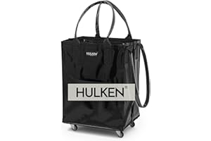 HULKEN - Medium Black Shopping Trolley on Wheels Foldable & Reusable - Rolling Shopping Bag with Wheels - Wheeled Tote - 66 lb Limit, Zipper Closure, Water-Resistance, & Unbreakable Handles