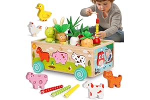 Winnrok Giochi Bambini 1 2 3 4 Anno Montessori 6 in 1 Giochi in Legno,Selezionatore di Forme in Legno Gioco di Raccolta di Carote,Giochi educativi 1 Anno,Compleanno/Natale/Pasqua per Bambini 1-5 Anni