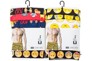 Louise23 6prs Men’s Cotton Lycra Designer Novelty Funny Faces Design Boxer Shorts Trunks Underwear Gift Size Large