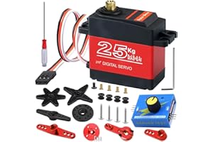 JYUDAUFU 25kg 270° Micro Servo Motor High Torque Digital Servo with Metal Servo Arm, Servo Tester, Mini Screwdriver, for 1:6 1:8 1:10 1:12 RC Toy Car/Robot/Model Aircraft Helicopter/DIY