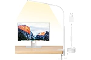 anyts Lampa biurkowa LED, 3 kolory, 10 poziomów jasności, przyjazna dla oczu lampa z zaciskiem (biała)