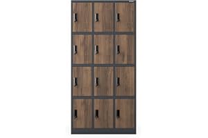 Jan Nowak Armario para Vestuario 3B4A Taquilla Metálico con 12 Compartimentos Ranuras de ventilación Recubrimiento de Polvo 185 cm x 90 cm x 40 cm Antracita-Madera