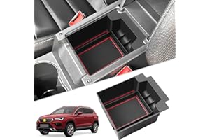 SKTU Organiseur de console centrale compatible avec Seat Ateca 2016-2024 - Boîte à gants, accoudoir, compartiment de rangement (rouge)