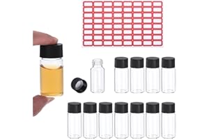 PATIKIL 10 ml klare leere Glasfläschchen, 12 Stück Probefläschchen mit Schraubverschluss Reagenzglas mit Etiketten Auslaufsicheres Flüssigkeitsfläschchen für das Labor