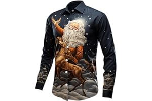 C'EST TT Herren Hemd, Herren Weihnachts Freizeithemd 3D Druck Hemd Weihnachten Freizeithemd Weihnachten Funky Hemd Christmas Shirt Slim Fit Weihnachts Shirt für Herren Langarmhemd