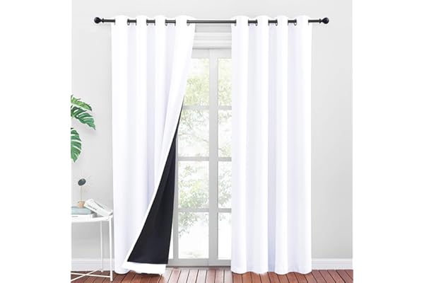 PONY DANCE Rideau Occultant Blanc - Rideaux 100% Lumière Bloquer Isolation Thermique Anti Froid Draperies à Oeillets pour Chambre/Salon Décoration de Fenêtre, 2 Pièces, Largeur 140x240cm Hauteur