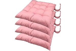 casaviva® Set 4 Cuscini Sedia 9 impunture con lacci Made in Italy lavorati a mano in 100% cotone stampato effetto lino imbottitura deluxe 7 cm (rosa)