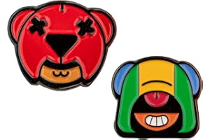 Cinereplicas Brawl Stars 2 x Nita & Leon Pin's Nita & Leon - tillbehör för hattar, väskor, jackor - 2 x 2,5 cm - officiell licens