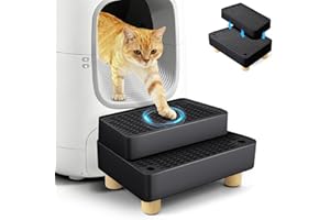Bartuke Large 2-Step Litter Box Ramp, Adjustable Cat Steps Catcher with Wooden Feet, Filter Function, Pet Stairs for Kittens & Older Cats, Automatic Cat Litter Box (Black)