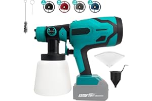 BYCZONE Akku Farbsprühsystem für Makita 18V Akku, Farbspritzpistole mit 4 Düsen, 3 Muster, 1000ml Behälter Farbsprühgerät, Kabellose Lackierpistole Spritzpistole für Gartenzaun, Wände (ohne Akku)
