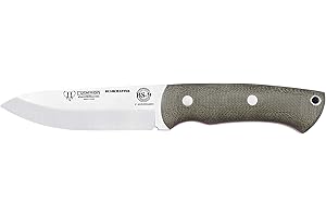 Cudeman Nuevo Cuchillo 206-F BS9 BUSHCRAFTER Hoja de Acero Böhler N-690Co de 11 cm y empuñadura de micarta Canvas con Separador Rojo de 11,5 cm para Caza, Supervivencia y bushcraft + Portabotellas