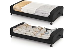 Boic 2 Piezas Cajas Almacenaje Ropa Con Ruedas, Caja De Almacenamiento Debajo De La Cama Marco Metálico, Bolsas De Almacenamiento Guardar Plegable Multiusos Para Zapatos, Ropa, Juguetes, Libro