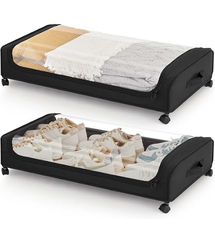 Contenitori in bambù sotto il letto, organizer da mettere sotto il letto, con ruote e sacchetto