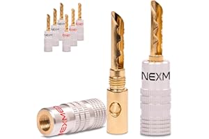 NEXMEX Hohl Bananenstecker 4mm - 8 Stück Stecker als Set - Hohl Steckverbinder 24K vergoldet Hohlbananas für Lautsprecherkabel - HiFi Lautsprecheranschluss