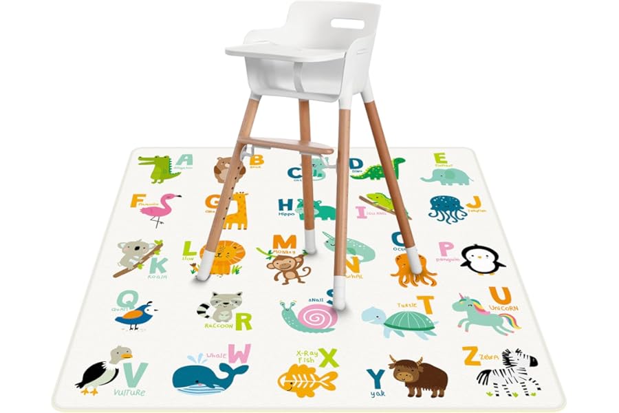 High Chair Splash Floor Mat, 43.3″Waterproof Washable Anti Slip Splash Mat with No Layering Design, Baby Mess Mat for Art/Crafts/Painting/Playtime, Table Cloth and Picnic Mat
