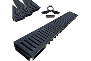 MASTERBRICO.COM Canaleta de drenaje de agua de PP-PE con rejilla PP-PE 125 x 50 cm, rejilla de drenaje de agua de lluvia, ideal para sótanos garajes y patios (125 x 50 cm, kit de 3 piezas, rejilla PP-PE)