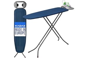 KADAX Table à Repasser 110 x 30 cm, Planche Pliable avec Housse en Coton, Support pour Fer, Pieds Antidérapants et Hauteur Réglable (Bleu foncé)