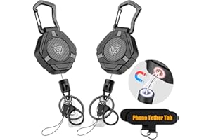 Oaridey Magnetic Retractable Keychain, Heavy Duty Lanyard with Phone Tether Tabs, Tactical ID Card Holder Retractable Badge Reel with 31.8'' Coated Steel Cord Bearing 10.0 oz - 2 Pack