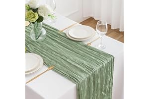 Qidordour Sage Green Gauze Table Runner 90cmx410cm Cheesecloth Fabric Table Runner Green Boho Wedding Decor 13ft Rustic Sheer Table Runner Party Decorations for Wedding, Birthday, Bridal & Baby Shower