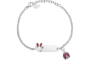 Disney Bracciale Lucky Minnie Collezione Acciaio, Colore Oro, con Coccinella Rossa, Gioielli Bambine e Bambini, 18cm