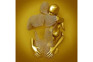 CZYSKY Scultura astratta da parete in 3D, con cuore e innamorati, in metallo, su tela, dipinto, decorazione da parete per soggiorno, camera da letto, ufficio, oro (B-Gold), 50 x 50 cm