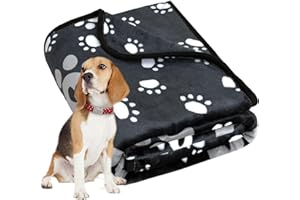 Awaytail Large Dog Blanket - Soft Fluffy Black Flannel Dog Throws for Sofa - Cute Paw Print Pet Blanket Washable for Couch Bed Car - 100x130cm