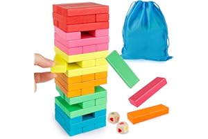 Coogam Blocs en Bois Jeu D'empilement avec Sac De Rangement, Coloré Équilibrage Puzzles Jouets d'apprentissage Éducatif Tri Famille Jeux Montessori Jouets Cadeaux