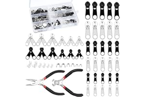 Jortmrd 171 Piezas Kit de Reparación de Cremalleras con Alicates, Cursos/Tiraderas Metálicas de Reemplazo - para Chaquetas, Jeans, Bolsos, Maletas, Mochilas - 3 Tamaños (#3/5/8) - Plata/Negro