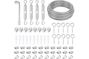 talifoca 30m Cable de Acero Inoxidable, 3mm Cable Acero Nylon, Kit de Cuerda de Acero con Tensor y Alambre para Suspensión de Cuerda,Tendedero, Toldos, Soporte Planta