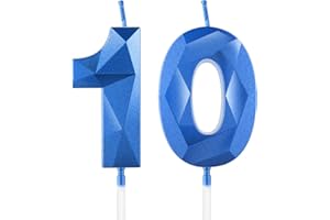 Yiran 3D Dunkelblau Geburtstagskerzen,Geburtstagskerzen Zahlen 10,Kuchendeko Geburtstag,Geburtstagskerzen für Geburtstagsdeko,Kuchen Dekoration für Jungen, Mädchen Geburtstag Jubiläen Party