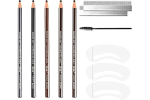 Yeria Zestaw ołówków do brwi z mikro kształtem, 5 kolorów do mikroregulacji brwi, wodoodporny i zapobiegający poceniu się ołówek do brwi z narzędziami do tatuażu i makijażu brwi