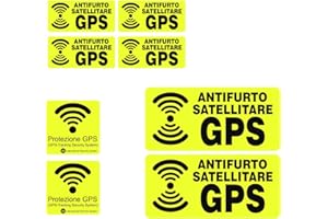 PIMASTICKERSLAB Kit 8 adesivi satellitari antifurto GPS per bicicletta, moto, macchine da costruzione, auto, camion, allarme antifurto cod. 1650 (GIALLO)