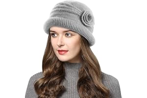 Wantonfy Bonnet pour femme double couche en polaire pour l'hiver en tricot côtelé - Bonnet français vintage tricoté tressé au crochet chic léger vintage joli classique