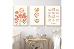 Herfair 3er Set Poster für Kinderzimmer Boho Deko Bilder Babyzimmer - Wandbilder Schlafzimmer Sonne Regenbogen Babyzimmer Wanddeko Mädchen Junge ohne Rahmen