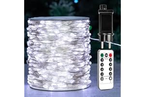 ZELUXDOT Luces de hadas blancas frías de 60m de largo, luces LED de cadena con alambre plateado, 600 LED, 8 modos para bodas, interiores, exteriores,árbol de Navidad,porche,decoración de jardín.