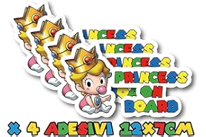CMR DESIGN CO x4 Adesivo per Auto Bimba a Bordo a Tema Super Mario - Baby on Board Princess on Board con un Tocco di Giocosità e Stile - Acquista Ora per una Guida Divertente!