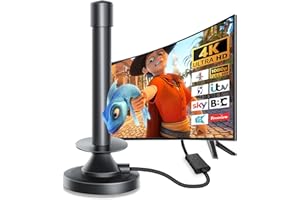 Fivglrig TV Aerial - Digital Freeview Indoor TV Aerial with Amplifier Signal Booster - 350+ Miles Range,TV Atenna Indoor Support VHF/UHF/DAB Radio/4K/1080P and All TV
