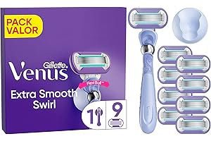 Gillette Venus Deluxe Smooth Swirl Máquinilla De Afeitar Mujer, 1 Mango Con 9 Cuchillas de Recambio Con 5 Hojas Para Una Depilación Suave, Apurada Y Duradera