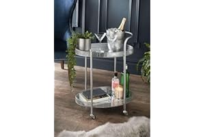WoW HomeStore Drinks Trolley Kitchen Island Bar Cart Trolley Serving Cart With Two Glass Shelves Silver Mini Bar Table Four Plastic Castor Wheels Flat pack item