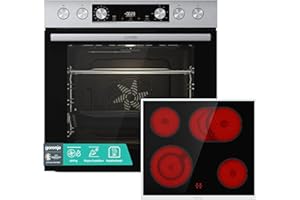 Gorenje Einbauherd-Set Heißluft Inox Set 4 mit Glaskeramik-Kochfeld / 77 Liter / ExtraSteam / GentleClose & Open / EcoClean /