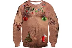 UNIFACO Unisex Pull de Noël Sweatshirt Hommes Femmes 3D Imprimé Sweat Manches Longues Fun Noël Moche Pulls