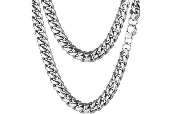 PROSTEEL Chaîne Collier Homme à Maillons Gourmette en Acier Inoxydable/Plaqué Or/Couleur Noir - Largeur 4,8mm/6mm/10mm/14mm - 36/46/51/55/61/66/71/76cm de Long