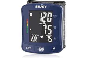 SEJOY Tensiometro de Muñeca Tensiómetro digital, Brazalete Automático de Presión Arterial, Medidor Tension Arterial, Pantalla LCD Retroiluminada 120 Memorias 13.5-21.6cm Brazalete Ajustable, Baterías Bolsa
