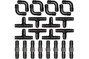 VooGenzek 24 Piezas 16mm Conectores de Manguera de Riego Kit, Conectores para Tubo de Riego Goteo, Accesorios Riego Goteo, Conectores de Púas de Manguera Plástico para Sistemas de Riego, Mezclado