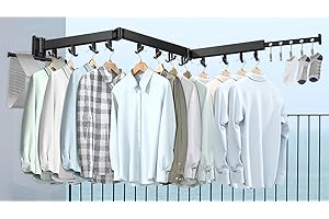 zerotop 125 cm Tendedero Pared Extensible, Tendedero Plegable de Pared con 24 Ganchos Estante de Secado de Ropa Montado en la Pared para Balcón Lavandería Baño Dormitorio Plegable Tres Veces