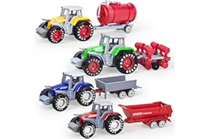 Tcvents Farm Tractor Toys 4 Pack with Trailer, Metal Alloy Toy For Boys Detachable Die-Cast Truck Toys for Kids 3 4 5 6 7 8 Birthday Gifts and Cake Decorations, Interactive Toys for Children