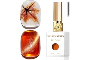 Senvenski Gelatina Vetro Cat Eye Smalto Semipermanente, 15ML Occhi di Gatto Magnetica per Gel Unghie Kit Olografico Glitterato Cristallo Smalti Unghie Salon Home DIY (Ambra, MY1-019)
