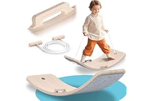 ‎LGMCF LGMCF Balance Board Kinder Holz - 80x30CM Wobbel Board für Kinder Mit Handläufe und Hilfsseil - Montessori Spielzeug für Balancieren ab 3 Jahre
